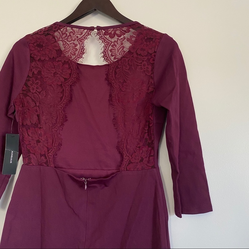 𝅺NWT LULUS Love Language Plum Lace Backless Dress M - Picture 9 of 11